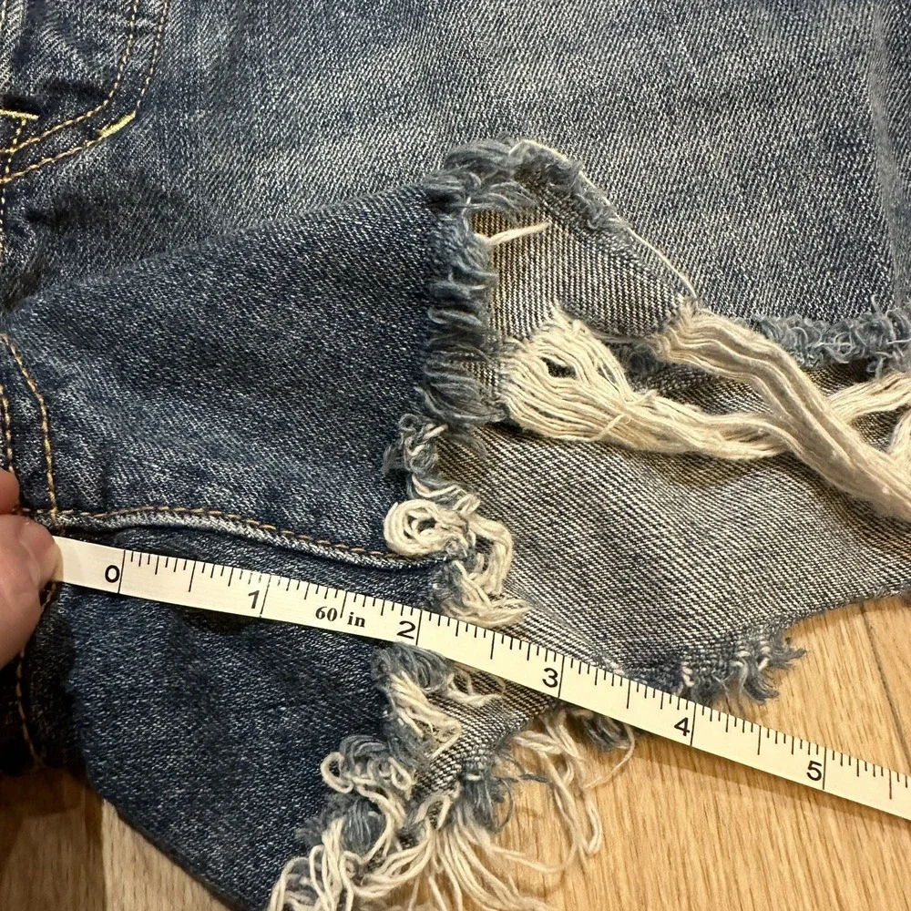 FREE PEOPLE Byron Bay Blue Denim High Waisted Shorts Distressed Size‎ 28 EUC